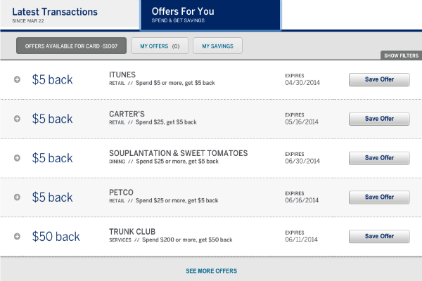 American Express Offers  iTunes credit