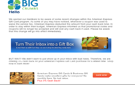 Big Crumbs American Express 3 Cash Back