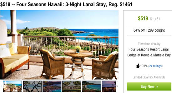 Four Seasons Lanai Travelzoo 3 per night