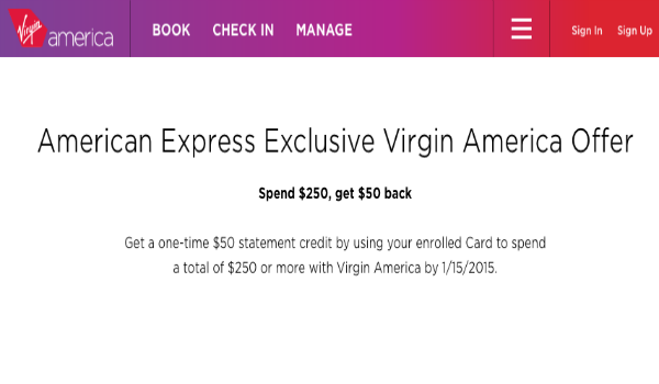  Virgin America statement credit from Amex Sync offers