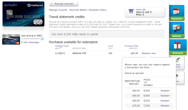 You can redeem Arrival Miles for the $89 annual fee