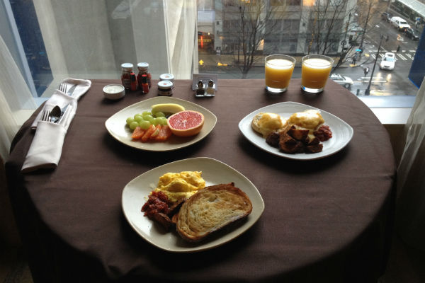 Room service breakfast at Hyatt Olive 8 Seattle