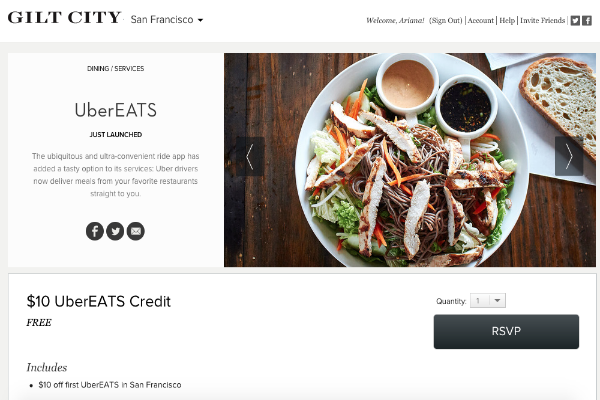 First-time users can get a FREE  Uber Eats credit from Gilt City