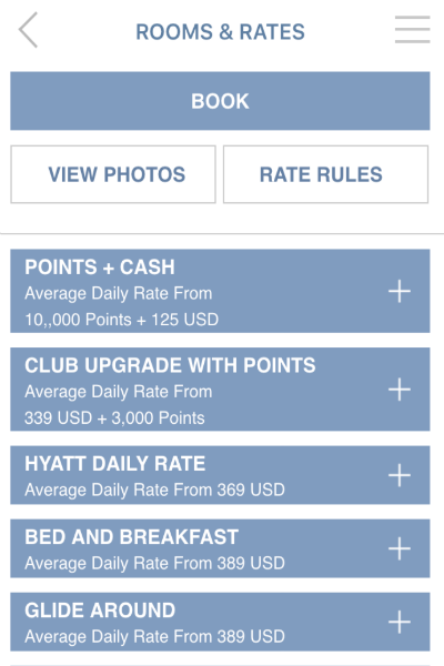 Hyatt Mobile App Points + Cash Bookings