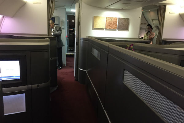 Cathay Pacific First Class Cabin onboard flight 872 Hong Kong to San Francisco