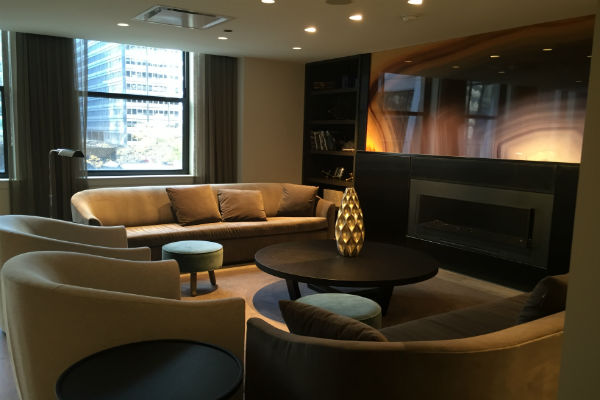 The main seating area at the Hyatt Centric Chicago's Corner Lounge