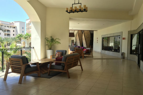 Seating on the lobby level terrace at Hyatt Ziva Los Cabos