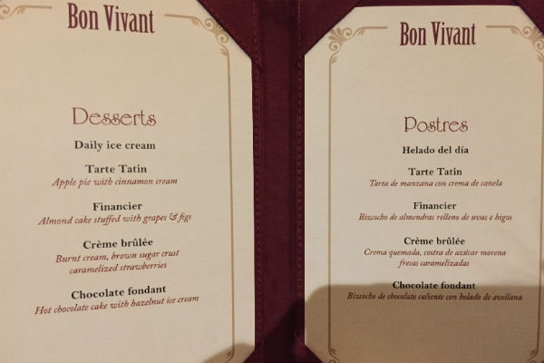 Dessert Menu at Bon Vivant Hyatt Ziva Los Cabos