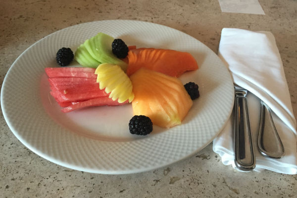 Hyatt Ziva Los Cabos room service fruit platter