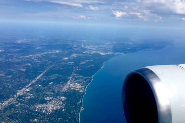 View from the airplane flying over Chicago