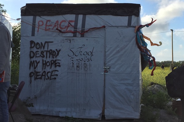 Makeshift container in the Jungle Books School Calais Refugee Camp