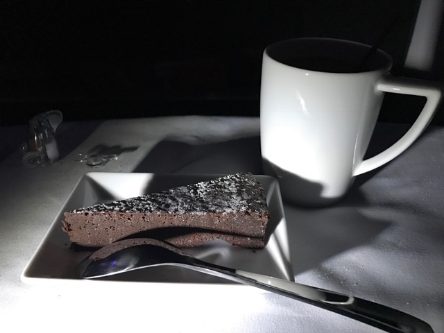 VA First Class Flourless Chocolate Cake Dessert New York to San Francisco