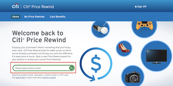 Citi Price Rewind product search