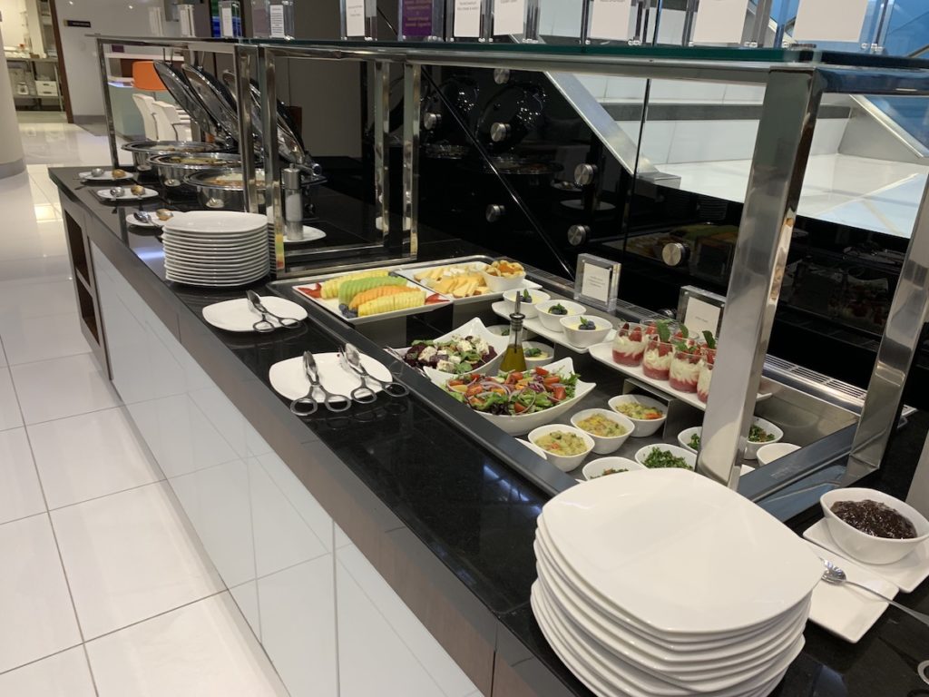 Salad and fruit at Etihad lounge Washington Dulles IAD