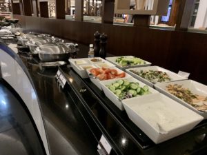 Salad spread at the Etihad lounge Abu Dhabi