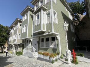 Row of colorful 19th century townhouses in Istanbul