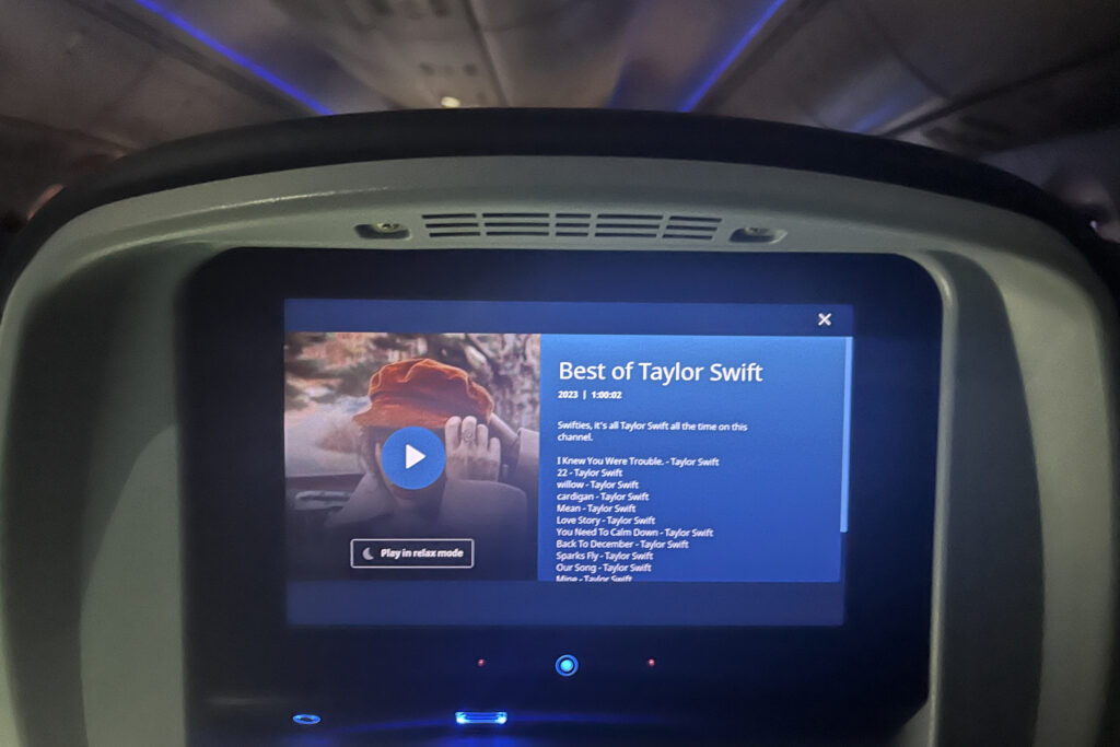 Taylor Swift on the United Airlines IFE from SFO-SIN