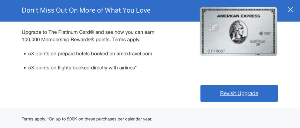Amex Gold to Platinum upgrade offer bonus