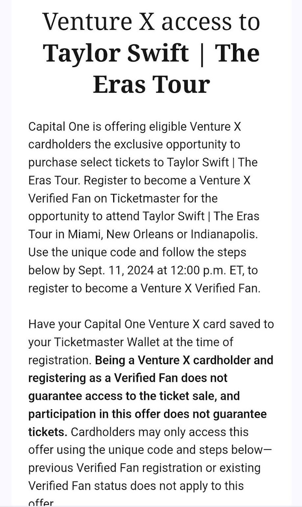 Capital One Eras Tour ticket sale