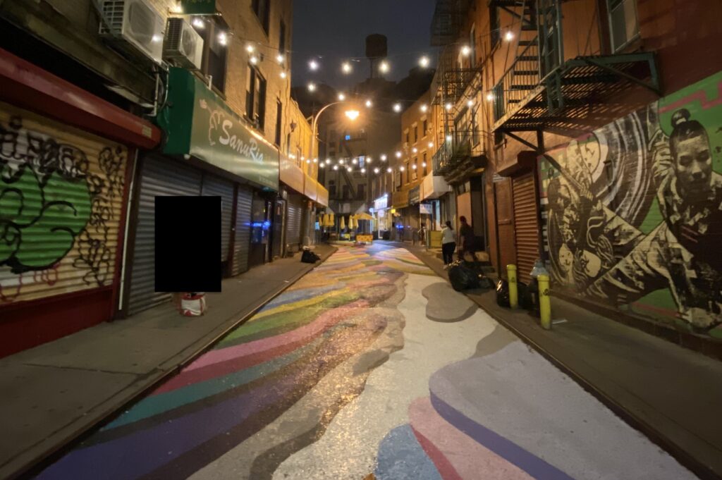 Rainbow-painted road on Doyers street NYC